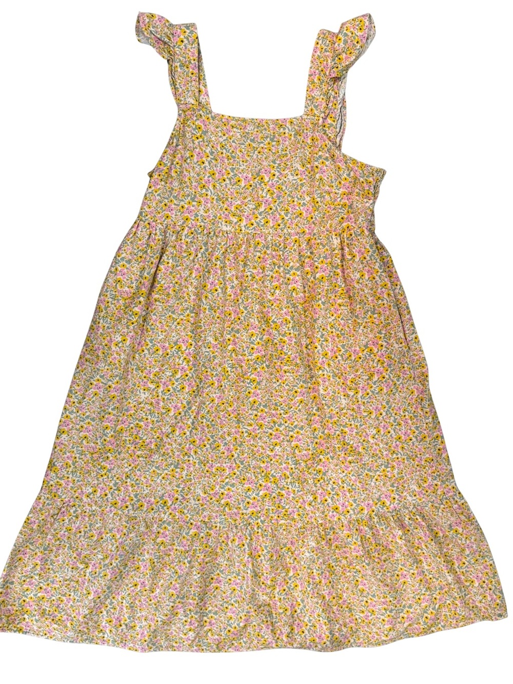Universal Thread Pastel Yellow and Pink Floral Smocked Midi Dress w/ Pockets